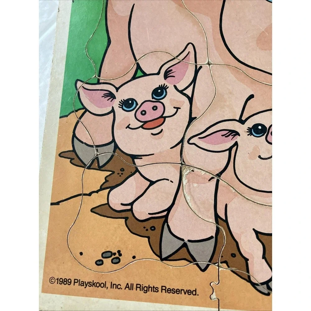 Vintage Playskool Wooden Puzzle Mother pig and Piglets P 185-02 1989